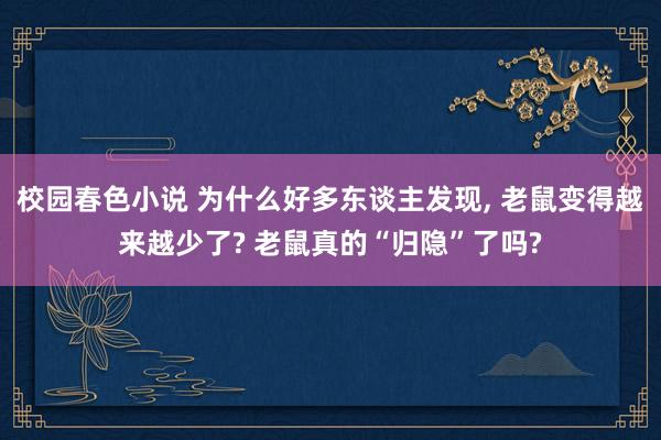校园春色小说 为什么好多东谈主发现, 老鼠变得越来越少了? 老鼠真的“归隐”了吗?